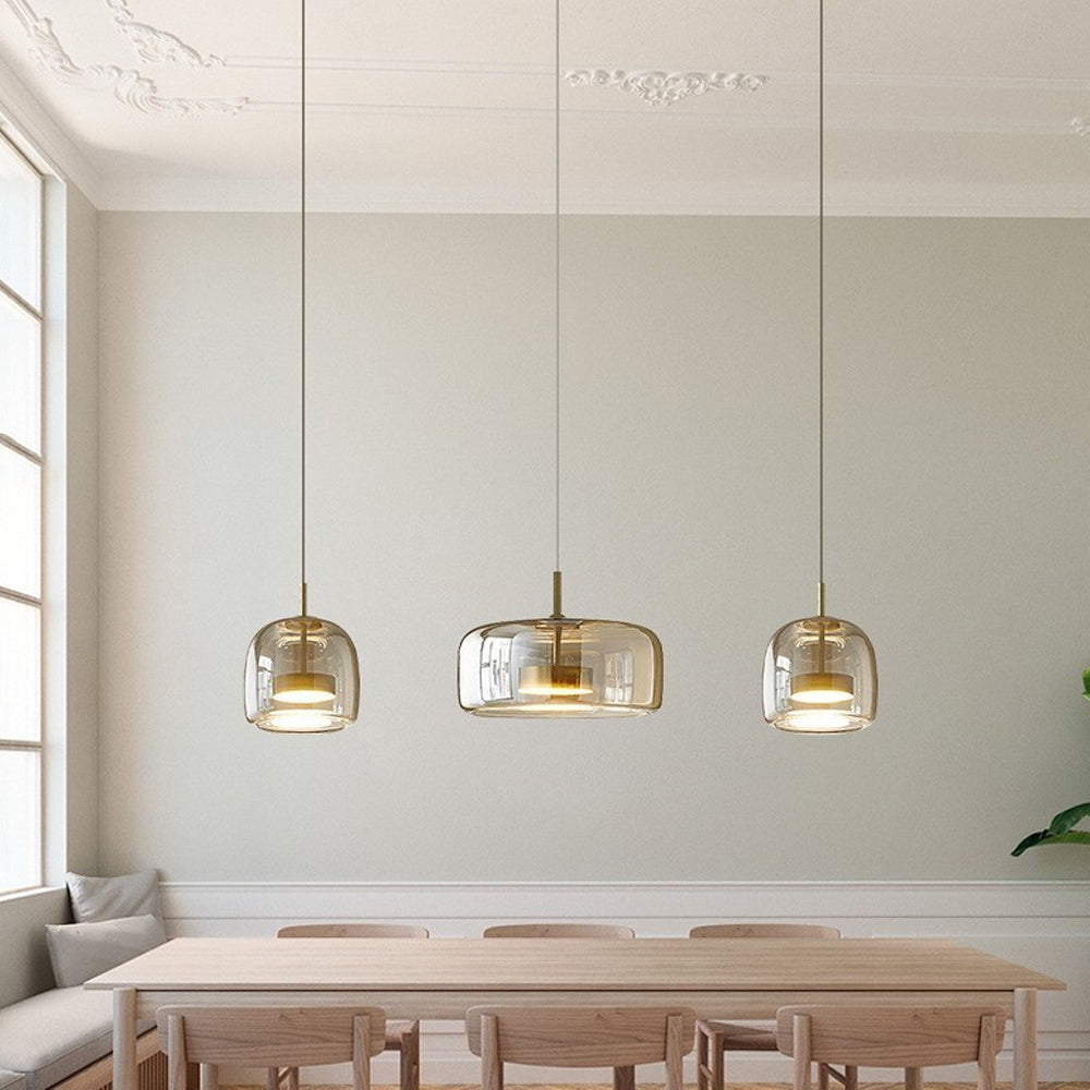 Plafonnier globe en verre pour îlot de cuisine et table de salle à manger – Luminaire à cordon réglable avec abat-jour teinté disponible en 5 tailles