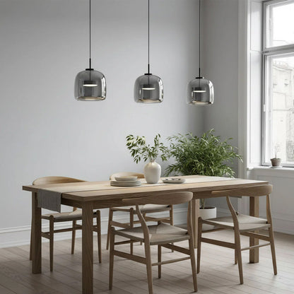 Plafonnier globe en verre pour îlot de cuisine et table de salle à manger – Luminaire à cordon réglable avec abat-jour teinté disponible en 5 tailles
