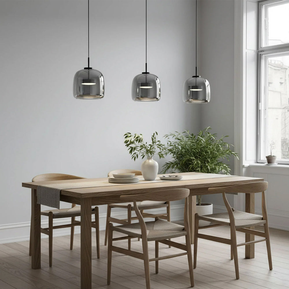 Glass Dome Hanging Light with Smoked Finish – Adjustable LED Fixture for Kitchen Island, Dining Room & Modern Ceiling