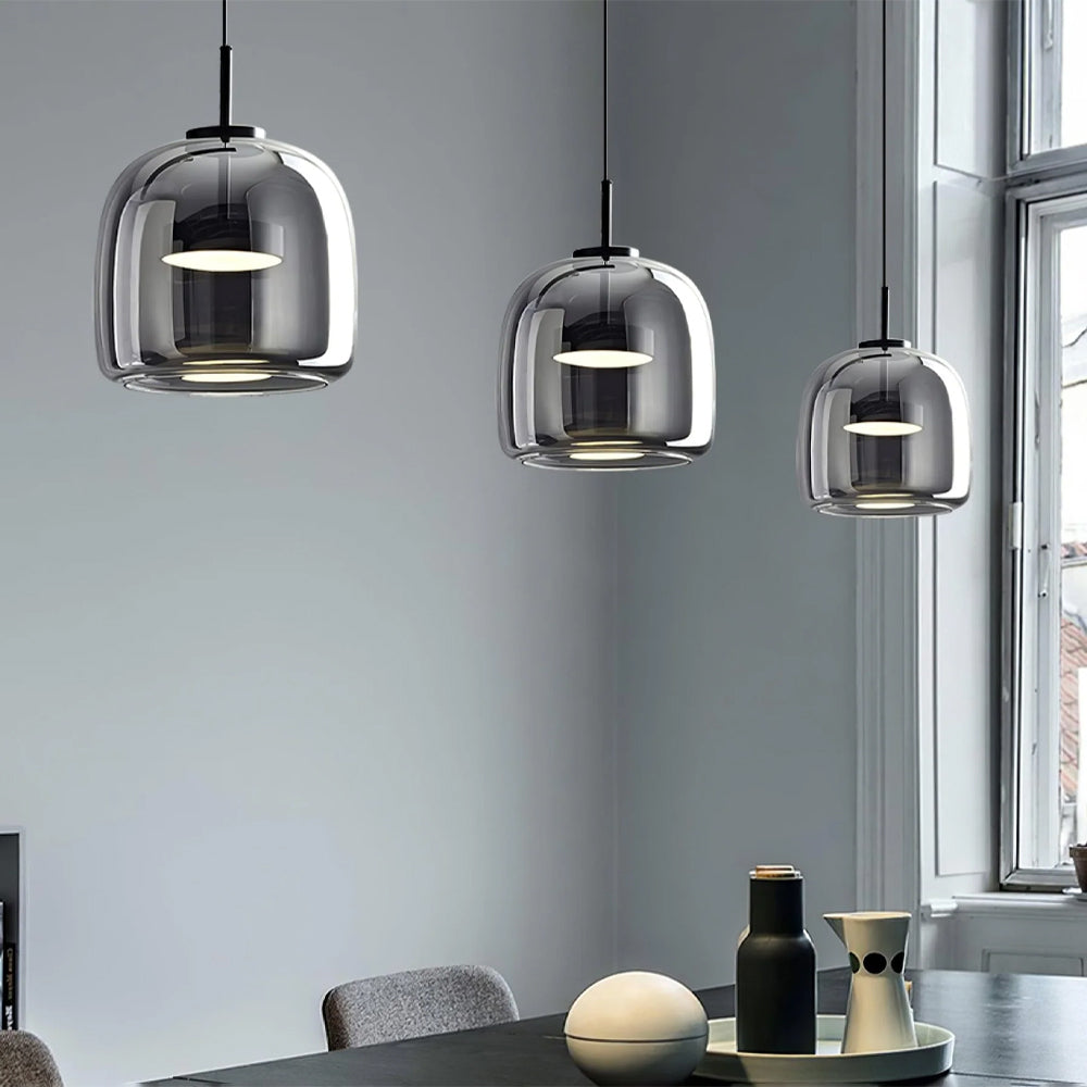 Plafonnier globe en verre pour îlot de cuisine et table de salle à manger – Luminaire à cordon réglable avec abat-jour teinté disponible en 5 tailles