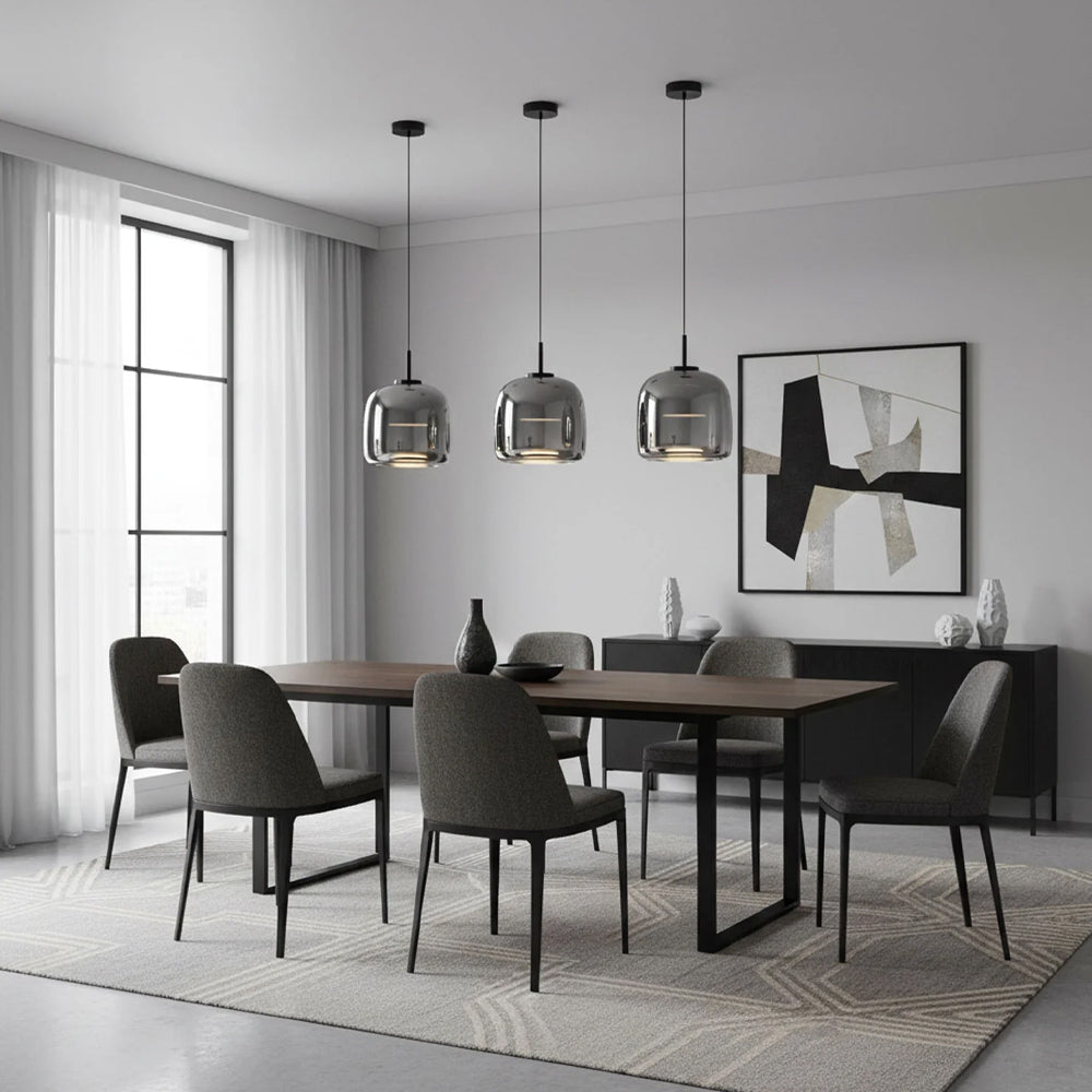 Glass Dome Hanging Light with Smoked Finish – Adjustable LED Fixture for Kitchen Island, Dining Room & Modern Ceiling