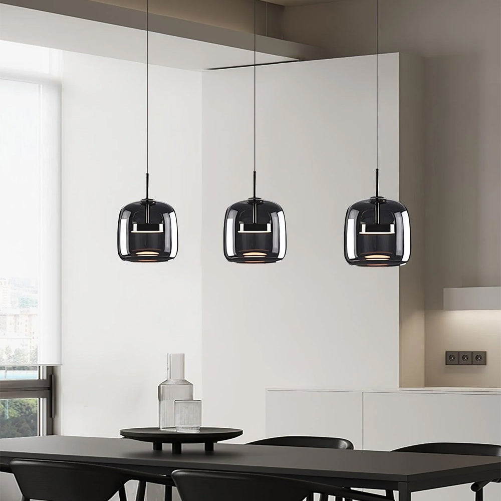 Glass Dome Hanging Light with Smoked Finish – Adjustable LED Fixture for Kitchen Island, Dining Room & Modern Ceiling