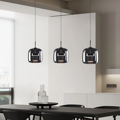 Plafonnier globe en verre pour îlot de cuisine et table de salle à manger – Luminaire à cordon réglable avec abat-jour teinté disponible en 5 tailles