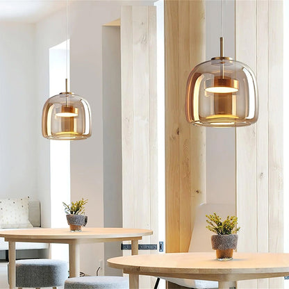 Plafonnier globe en verre pour îlot de cuisine et table de salle à manger – Luminaire à cordon réglable avec abat-jour teinté disponible en 5 tailles
