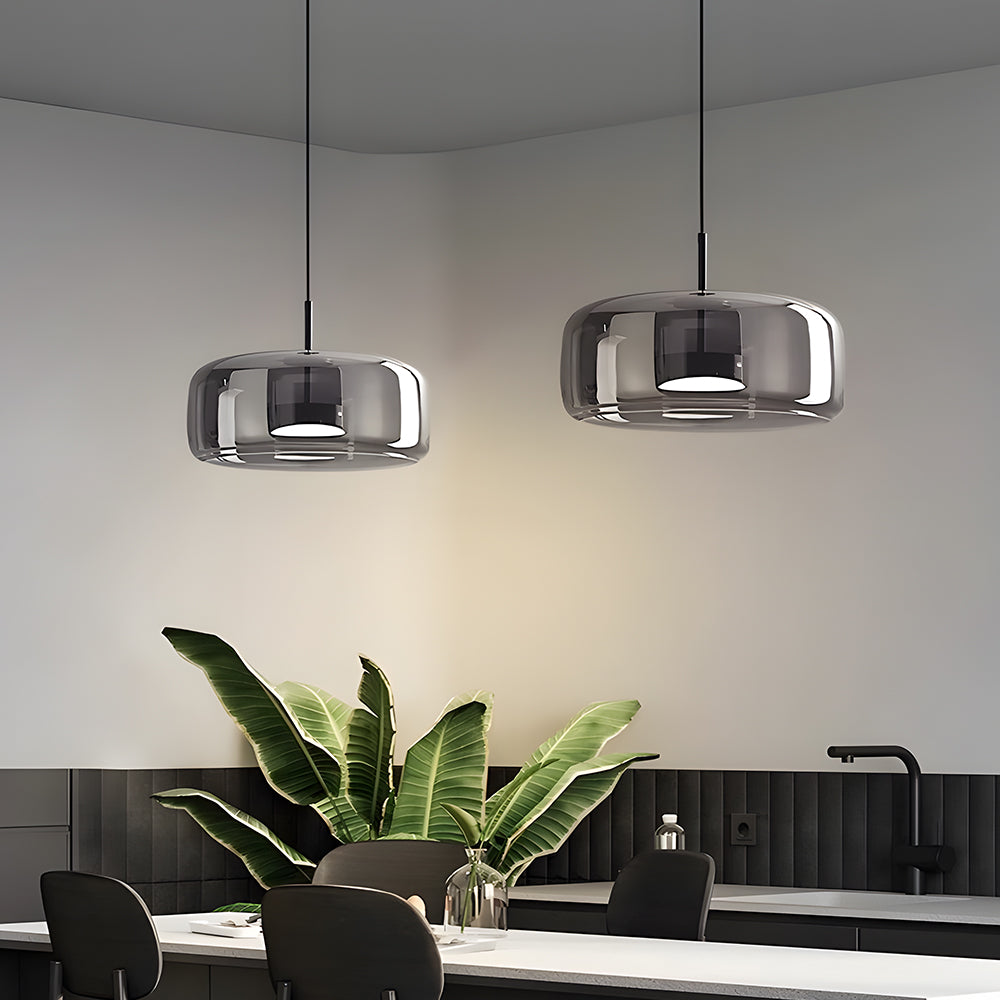 Plafonnier globe en verre pour îlot de cuisine et table de salle à manger – Luminaire à cordon réglable avec abat-jour teinté disponible en 5 tailles