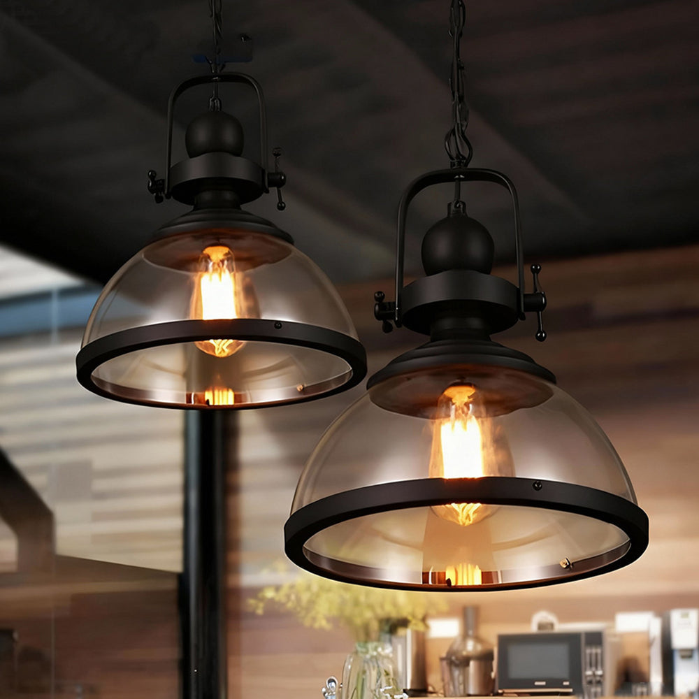 Iron & Glass Dome Hanging Fixture – 12 inch Shade, Adjustable Chain for Kitchen Island, Dining Table & Bedroom – Matte Finish Statement Piec