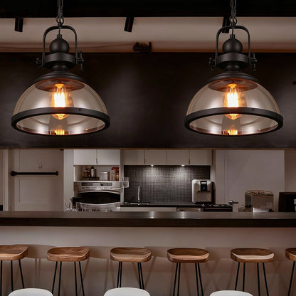 Iron & Glass Dome Hanging Fixture – 12 inch Shade, Adjustable Chain for Kitchen Island, Dining Table & Bedroom – Matte Finish Statement Piec