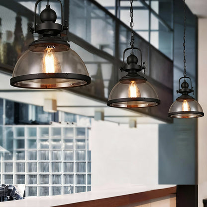 Iron & Glass Dome Hanging Fixture – 12 inch Shade, Adjustable Chain for Kitchen Island, Dining Table & Bedroom – Matte Finish Statement Piec