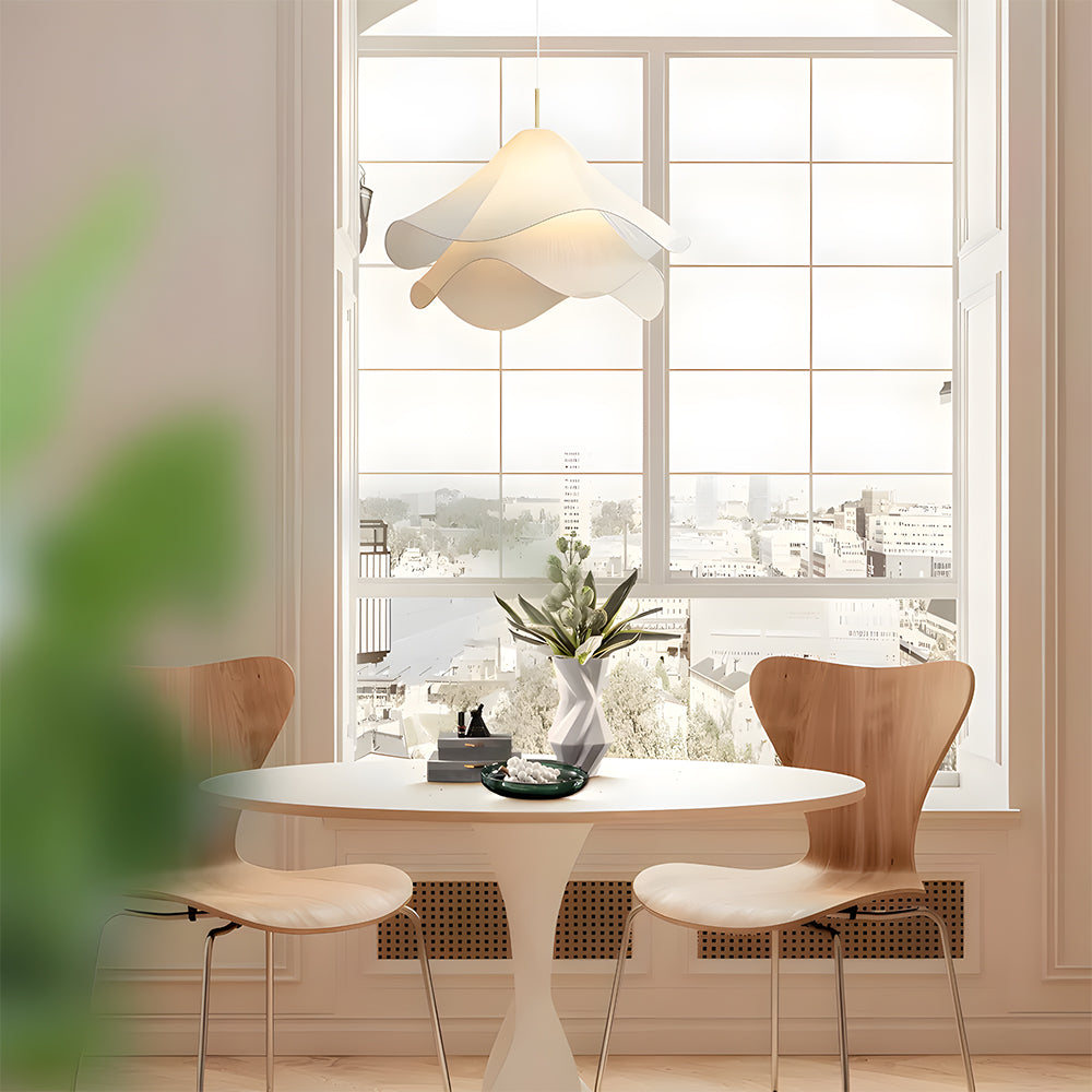 Layered Flower Ceiling Fixture White Fabric Metal Frame E27 Socket 24 in Diameter for Bedroom Living Room Dining Table Overhead Lighting Scu