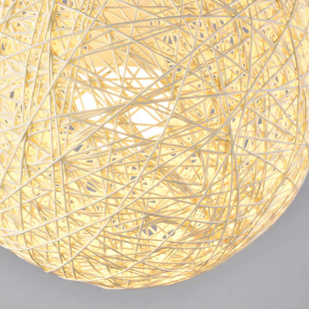 Woven Sphere Ceiling Light for Dining Rooms & Living Spaces – Handcrafted Natural Fiber Hanging Fixture with Warm Filtered Glow
