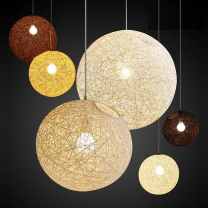 Woven Sphere Ceiling Light for Dining Rooms & Living Spaces – Handcrafted Natural Fiber Hanging Fixture with Warm Filtered Glow