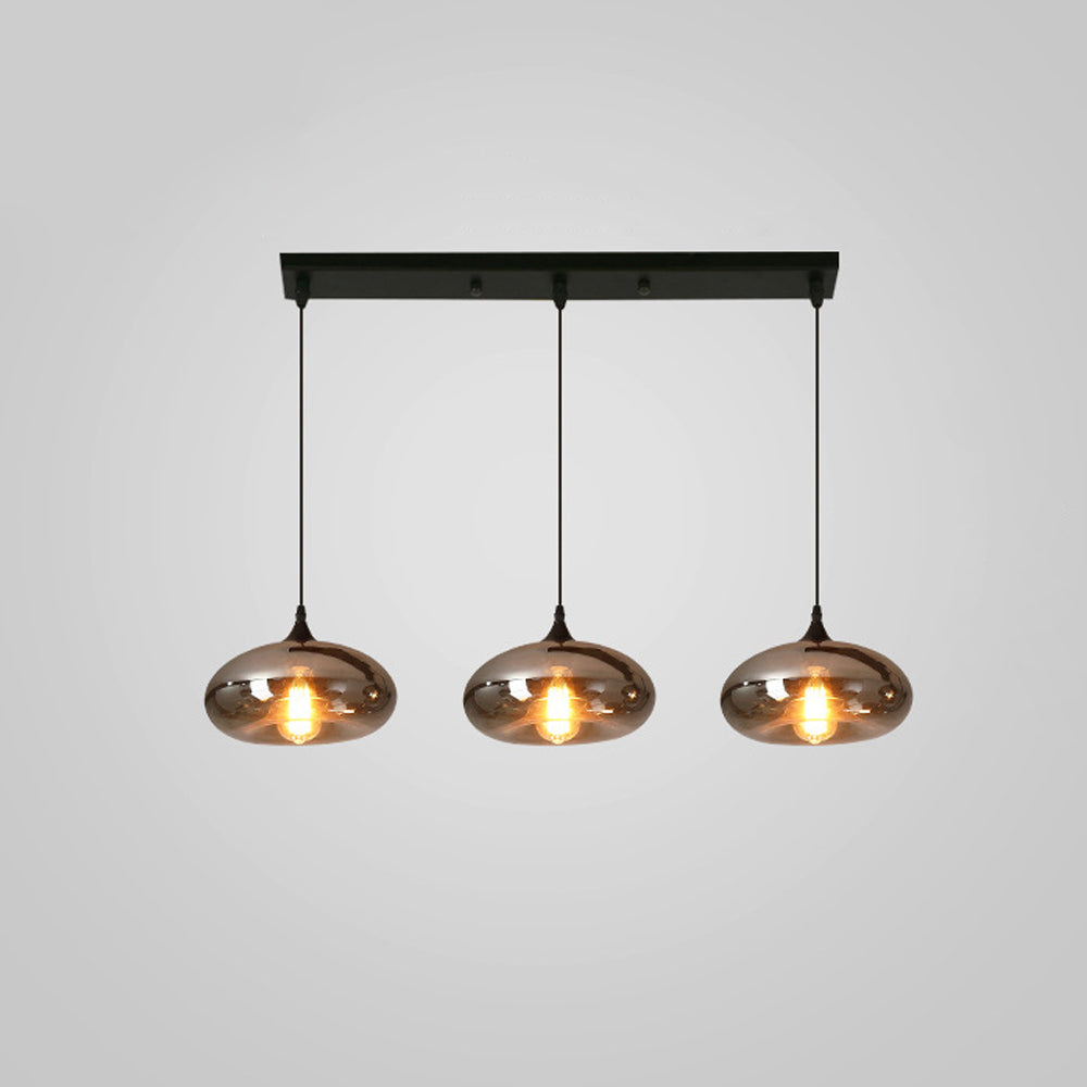 Glass Shade Hanging Fixture Adjustable Height for Kitchen Island, Dining Table & Entryway - Black Metal Frame Ceiling Lamp with Ambient Glow