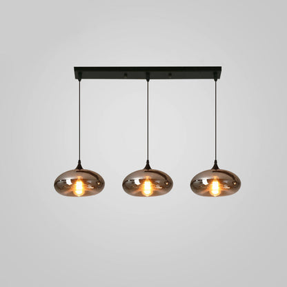 Glass Shade Hanging Fixture Adjustable Height for Kitchen Island, Dining Table & Entryway - Black Metal Frame Ceiling Lamp with Ambient Glow