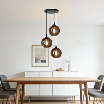 Glass Shade Hanging Fixture Adjustable Height for Kitchen Island, Dining Table & Entryway - Black Metal Frame Ceiling Lamp with Ambient Glow