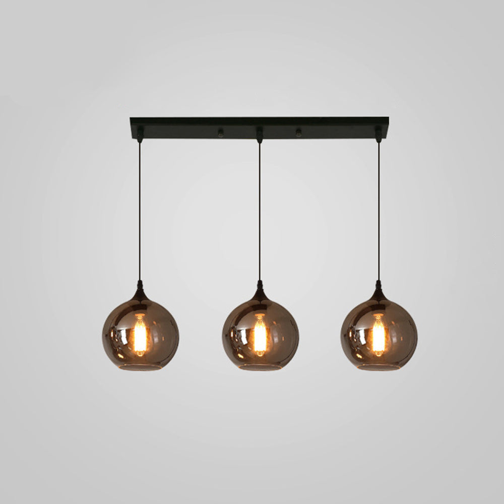 Glass Shade Hanging Fixture Adjustable Height for Kitchen Island, Dining Table & Entryway - Black Metal Frame Ceiling Lamp with Ambient Glow