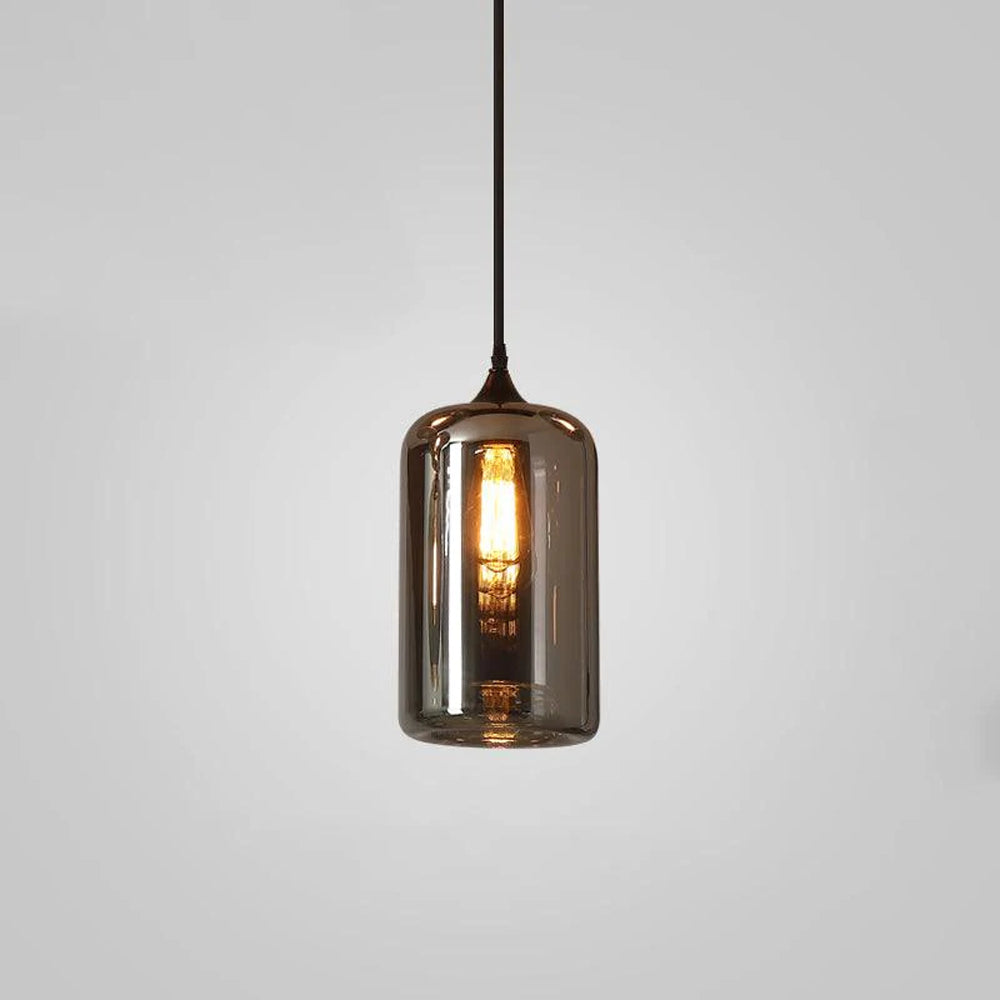 Glass Shade Hanging Fixture Adjustable Height for Kitchen Island, Dining Table & Entryway - Black Metal Frame Ceiling Lamp with Ambient Glow