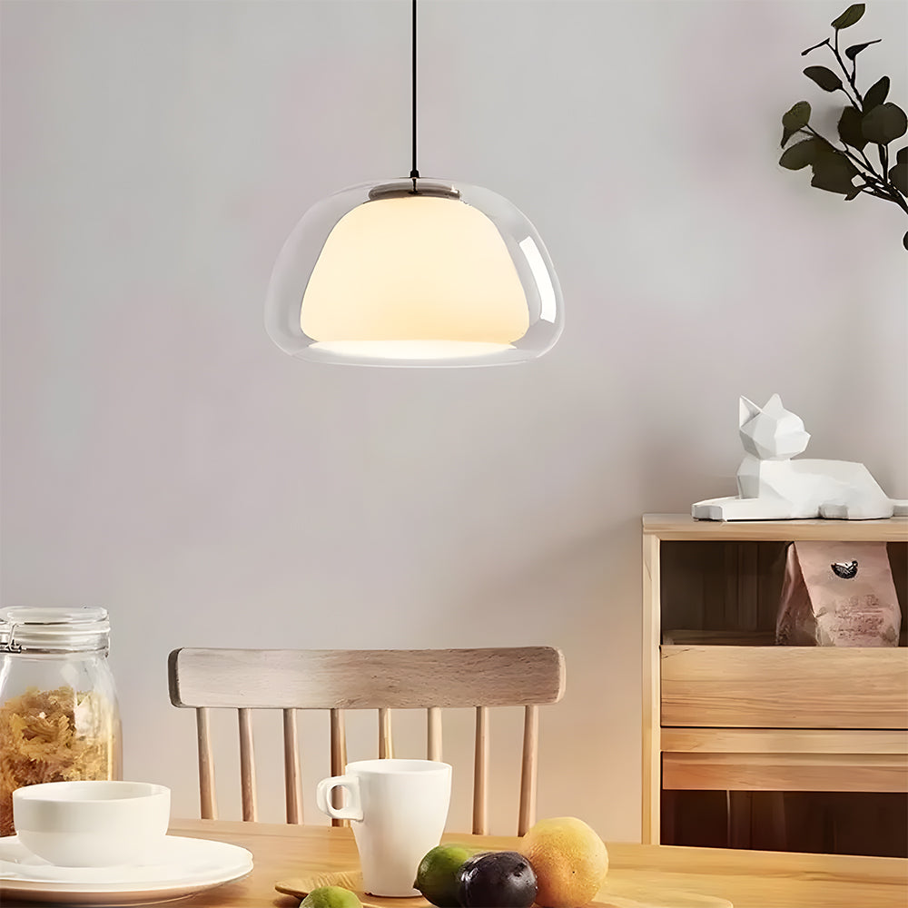 Suspension luminaire en verre texturé pour salle à manger et cuisine | Douille E27 | Abat-jour dôme ondulé | Deux tailles disponibles | Éclairage d'ambiance chaleureux pour