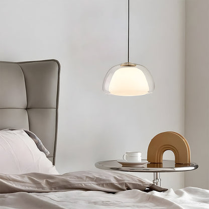 Suspension luminaire en verre texturé pour salle à manger et cuisine | Douille E27 | Abat-jour dôme ondulé | Deux tailles disponibles | Éclairage d'ambiance chaleureux pour