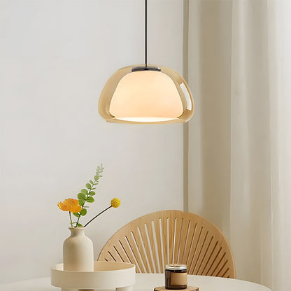 Suspension luminaire en verre texturé pour salle à manger et cuisine | Douille E27 | Abat-jour dôme ondulé | Deux tailles disponibles | Éclairage d'ambiance chaleureux pour