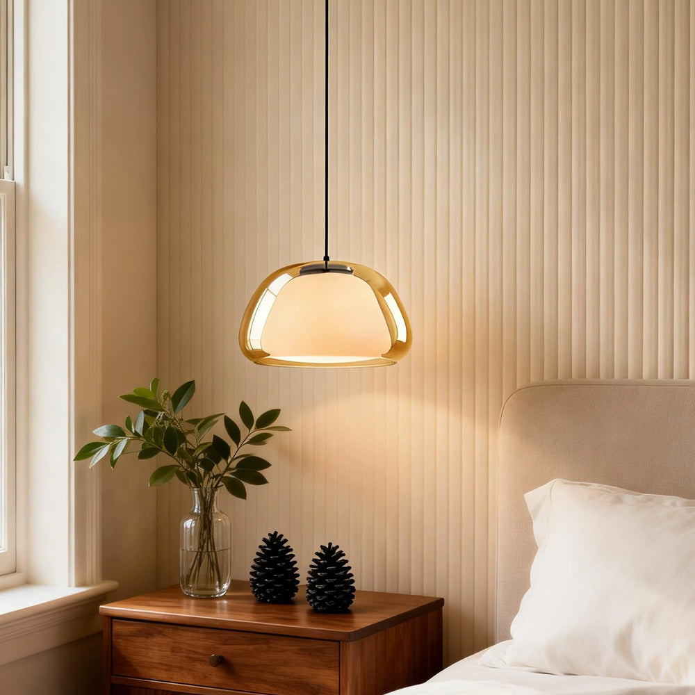 Suspension luminaire en verre texturé pour salle à manger et cuisine | Douille E27 | Abat-jour dôme ondulé | Deux tailles disponibles | Éclairage d'ambiance chaleureux pour
