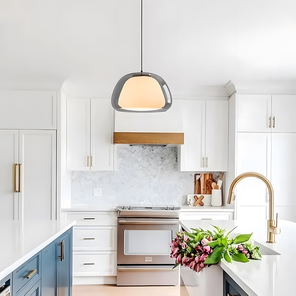 Suspension luminaire en verre texturé pour salle à manger et cuisine | Douille E27 | Abat-jour dôme ondulé | Deux tailles disponibles | Éclairage d'ambiance chaleureux pour