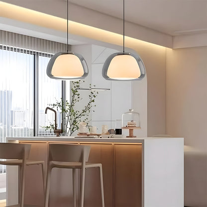 Suspension luminaire en verre texturé pour salle à manger et cuisine | Douille E27 | Abat-jour dôme ondulé | Deux tailles disponibles | Éclairage d'ambiance chaleureux pour