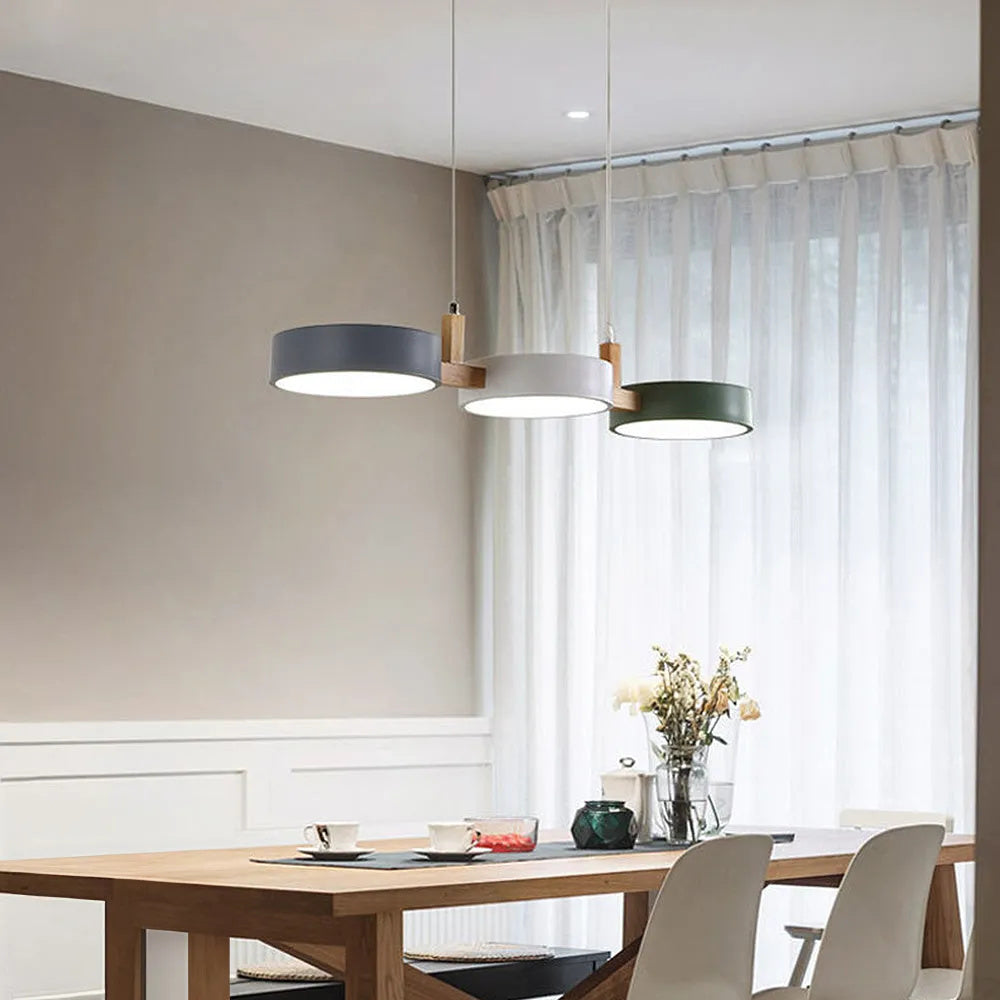Three-Light Hanging Fixture Metal & Wood 30 in Wide for Kitchen Island Dining Table Adjustable Cord Modern Industrial Overhead Illumination