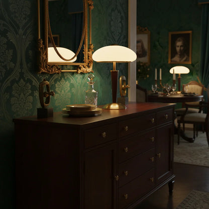 Fluted Metal & Wood Desk Lamp with Warm LED Light for Nightstand, Office & Living Room | Reading Light | Mid-Century Modern