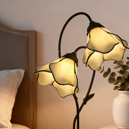 Dual-Shade Glass Flower Desk Lamp 22 in Tall with Resin Base for Bedside Reading Light Vintage Inspired Metal Accent Lighting for Home Offic
