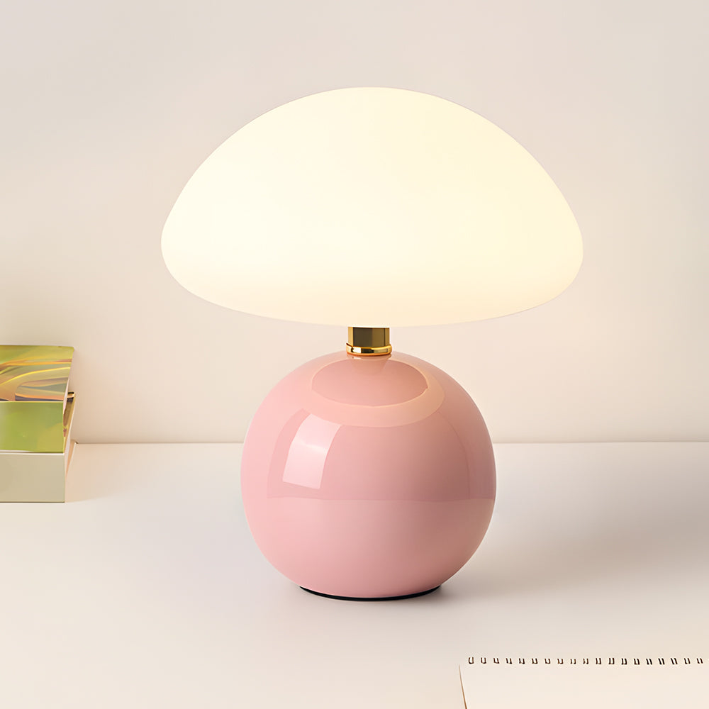 Ceramic Accent Lamp 9 in LED Mushroom Style 24W for Nightstand Office Living Space Soft Illumination