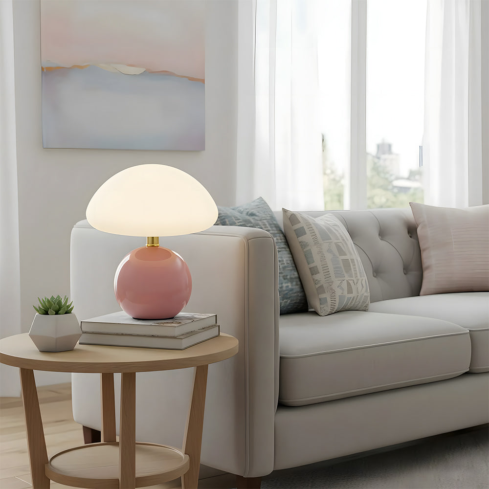 Ceramic Accent Lamp 9 in LED Mushroom Style 24W for Nightstand Office Living Space Soft Illumination