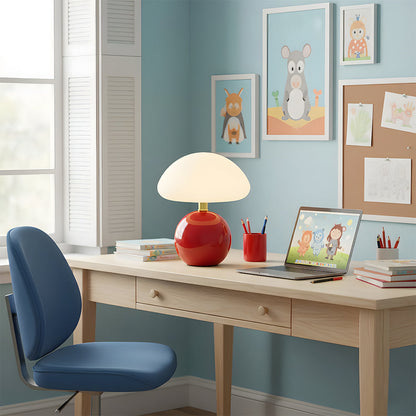 Ceramic Accent Lamp 9 in LED Mushroom Style 24W for Nightstand Office Living Space Soft Illumination