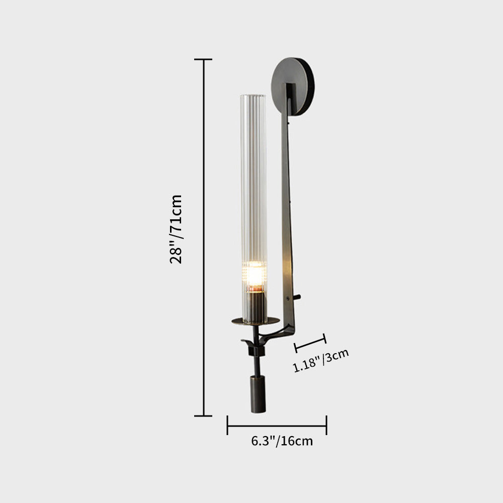 Metal Sconce with Ribbed Glass Shades for Bedroom & Dining Room | Candlelit Glow Effect 28 Inches Tall | E26 Socket Wall Mount Fixture for L