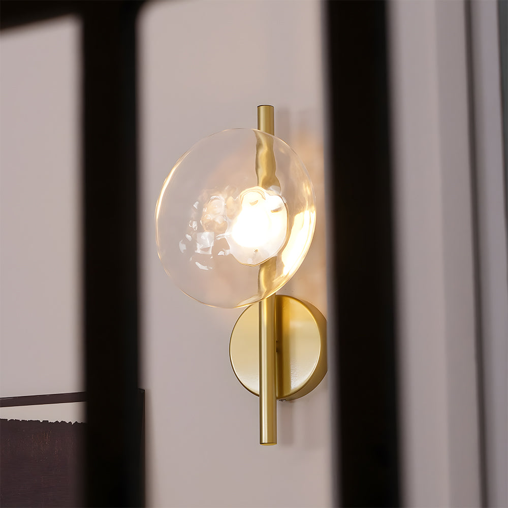 Glass Sconce Light Fixture for Bedroom & Hallway – Iron Frame LED Accent Lighting 8 Inch – Indoor Wall Mount Ambient Light