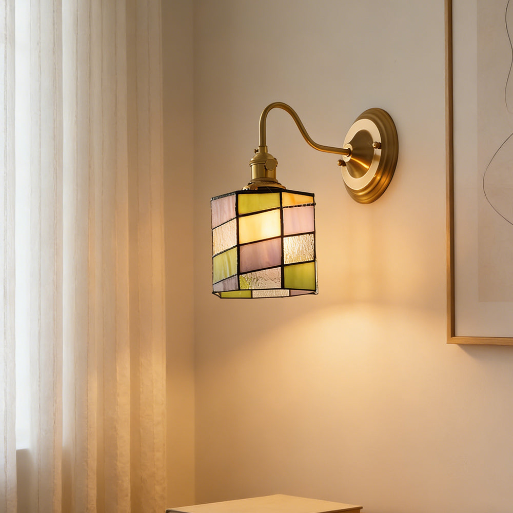 Stained Glass Sconce with Copper Frame E27 Socket Indoor Accent Fixture for Entryways Staircases Reading Nooks Vintage-Inspired Art Deco Lig