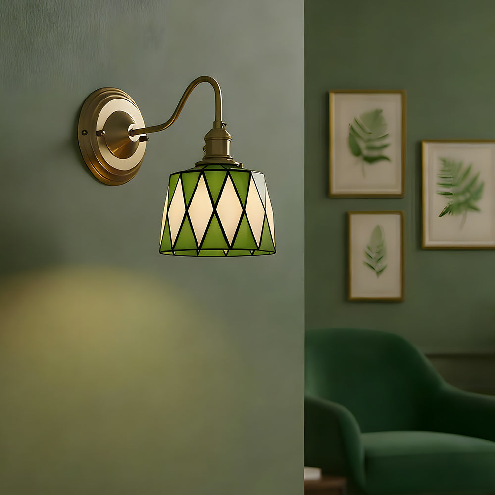 Stained Glass Sconce with Copper Frame E27 Socket Indoor Accent Fixture for Entryways Staircases Reading Nooks Vintage-Inspired Art Deco Lig
