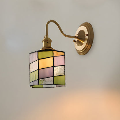 Stained Glass Sconce with Copper Frame E27 Socket Indoor Accent Fixture for Entryways Staircases Reading Nooks Vintage-Inspired Art Deco Lig