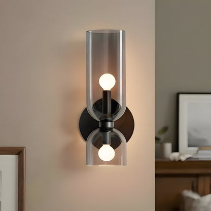 Dual-Arm Sconce with Clear Glass Shades 14 Inch Height Swivel Heads for Bedside Task Reading Hallway Entry Hardwired 110V E12 Socket Up to 4