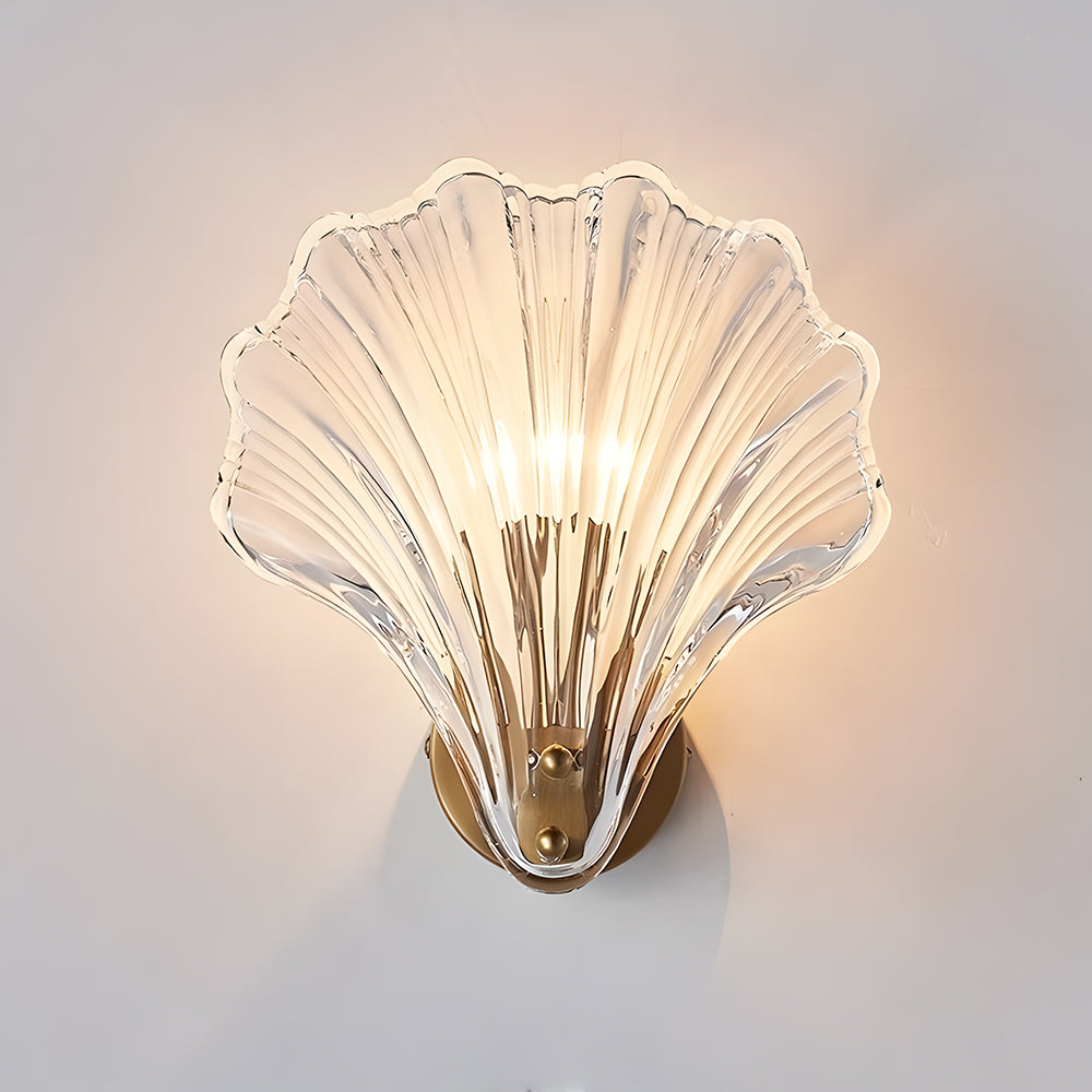 Shell Glass Sconce Gold 7.9 in Bedroom Hallway Bathroom LED Wall Light Fixture Coastal Decor Ambient Lighting Modern Luxury Metal Mount E14