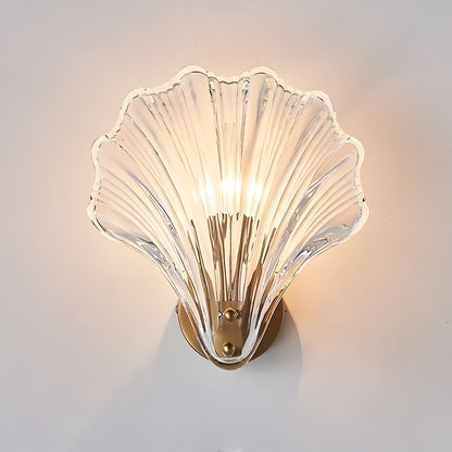Shell Glass Sconce Gold 7.9 in Bedroom Hallway Bathroom LED Wall Light Fixture Coastal Decor Ambient Lighting Modern Luxury Metal Mount E14