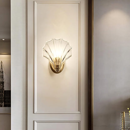 Shell Glass Sconce Gold 7.9 in Bedroom Hallway Bathroom LED Wall Light Fixture Coastal Decor Ambient Lighting Modern Luxury Metal Mount E14