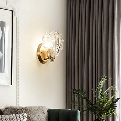 Shell Glass Sconce Gold 7.9 in Bedroom Hallway Bathroom LED Wall Light Fixture Coastal Decor Ambient Lighting Modern Luxury Metal Mount E14