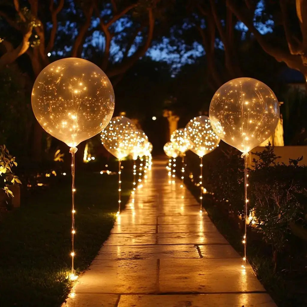 Illuminated Party Balloons 10-Pack Clear 18" LED String Light Battery Powered for Weddings Birthdays Indoor Outdoor Events Reusable Decor