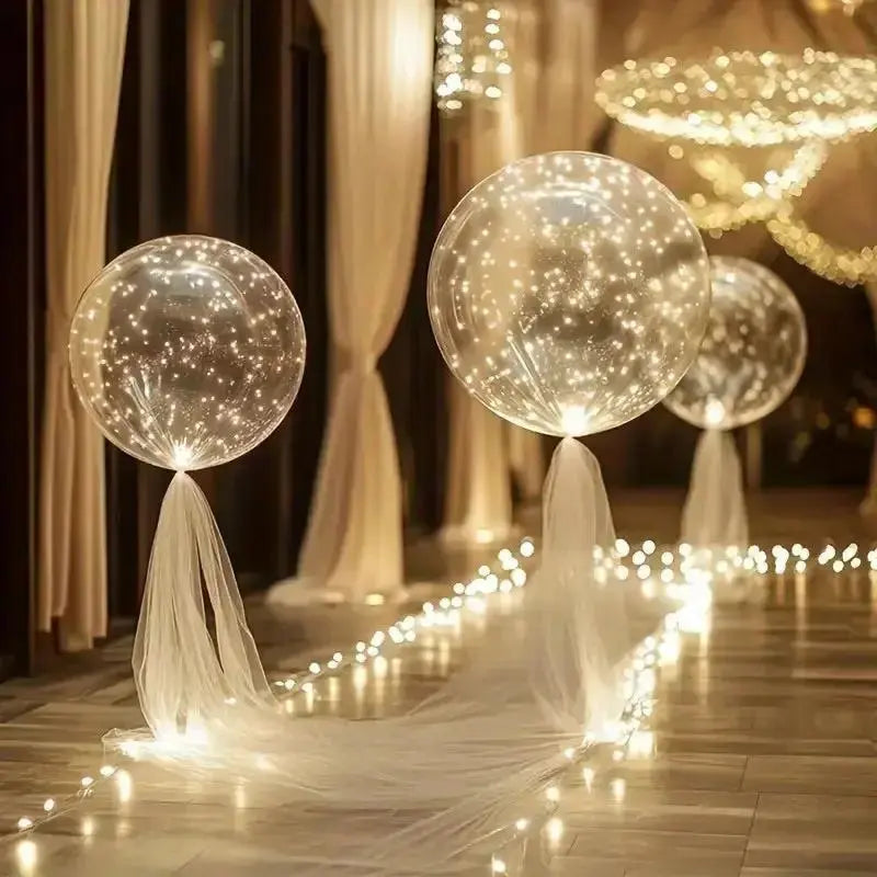 Illuminated Party Balloons 10-Pack Clear 18" LED String Light Battery Powered for Weddings Birthdays Indoor Outdoor Events Reusable Decor