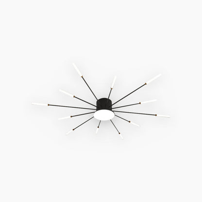 Semi-Flush Mount LED Light Fixture Aluminum 32 in Radial Design Black Gold for Living Room Bedroom Dining Room Contemporary Home Decor