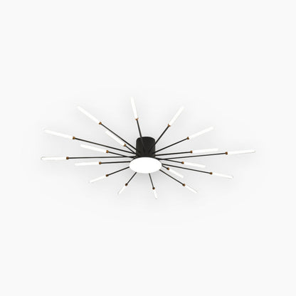 Semi-Flush Mount LED Light Fixture Aluminum 32 in Radial Design Black Gold for Living Room Bedroom Dining Room Contemporary Home Decor