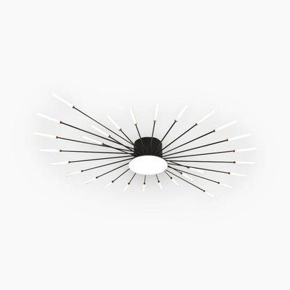 Semi-Flush Mount LED Light Fixture Aluminum 32 in Radial Design Black Gold for Living Room Bedroom Dining Room Contemporary Home Decor