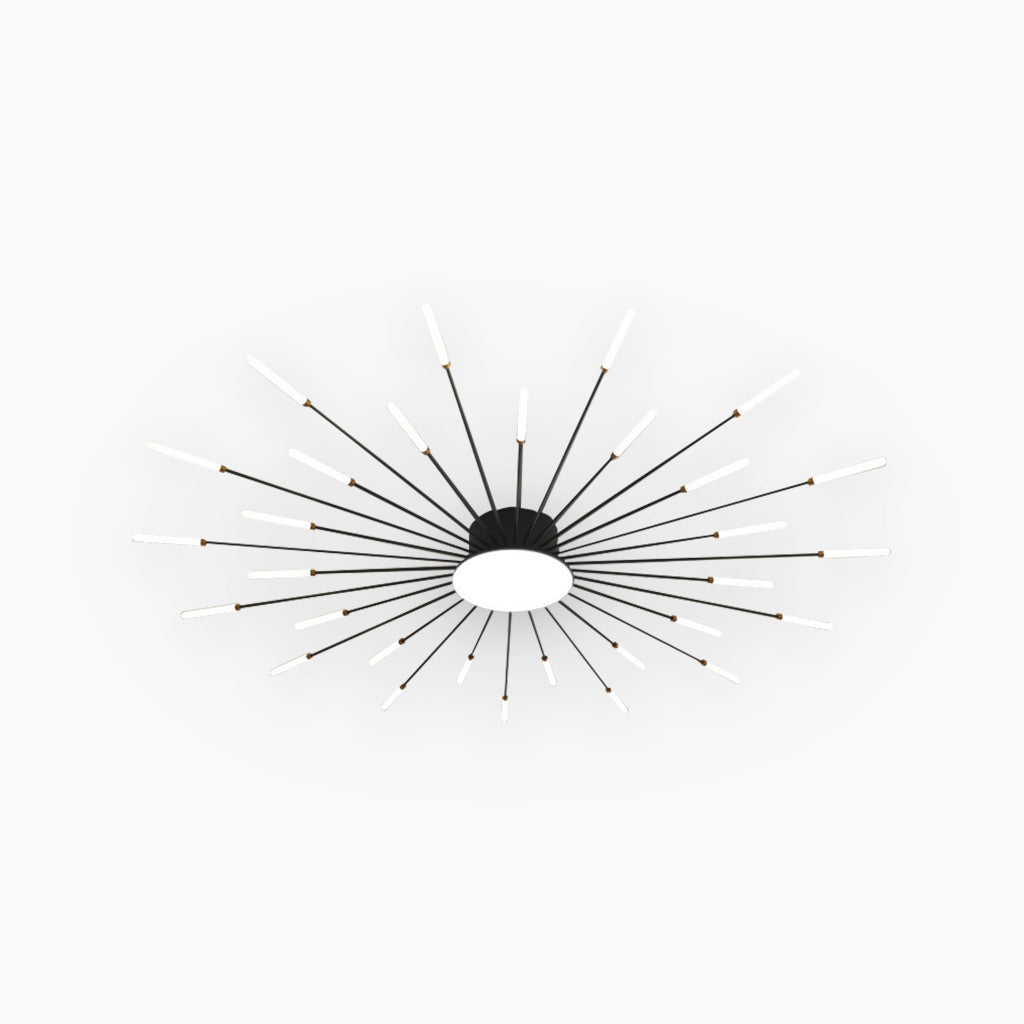 Semi-Flush Mount LED Light Fixture Aluminum 32 in Radial Design Black Gold for Living Room Bedroom Dining Room Contemporary Home Decor