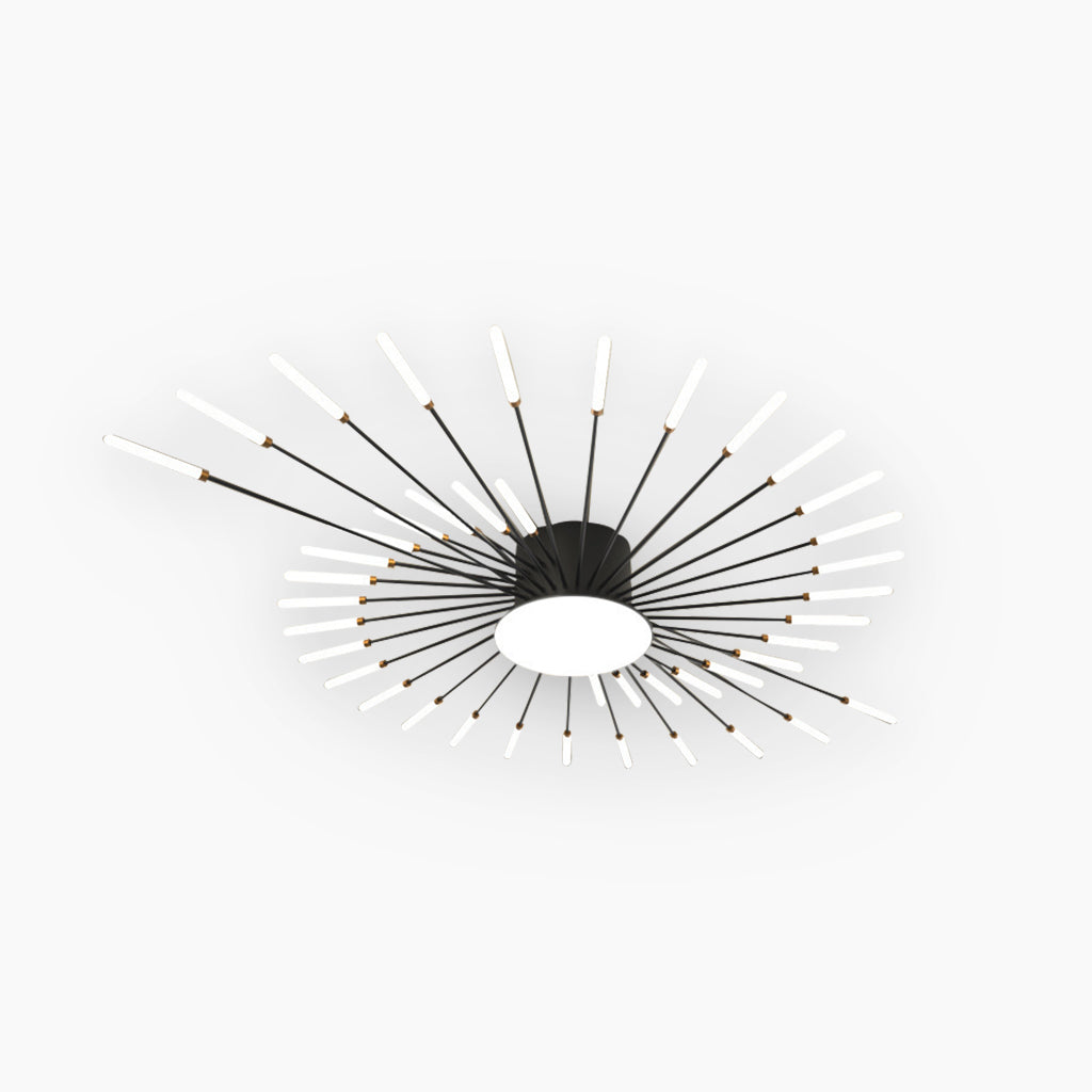 Semi-Flush Mount LED Light Fixture Aluminum 32 in Radial Design Black Gold for Living Room Bedroom Dining Room Contemporary Home Decor