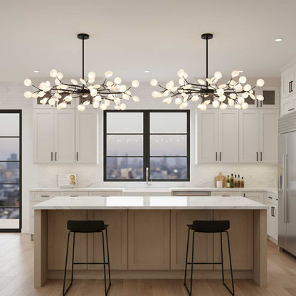 Acrylic Branch Chandelier with Adjustable LED Lights for Dining Room & Entryway - 30 to 63 Light Branches - Dimmable Gold or Black Metal Fin